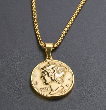 925 Silver Gold Coin Pendant Necklace