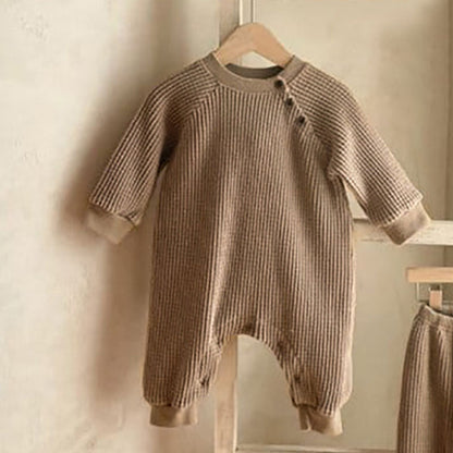 Waffle Cotton Long-Sleeved Baby Jumpsuit
