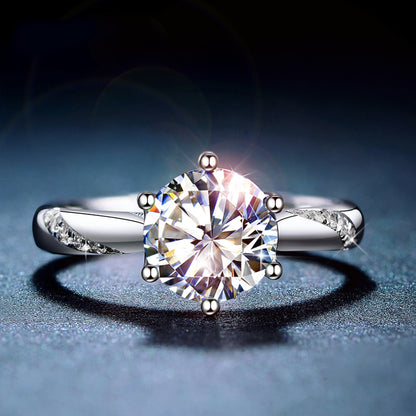 Silver Six-Prong Moissanite Diamond Engagement Ring