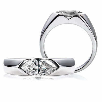 CivetCat 10x5mm Oval Marquise Cut Moissanite Engagement Ring for Women Platinum Plated Silver Half Bezel Tension Set Solitaire Wedding Band DEF color VVS Moissanite Diamond Anniversary Promise