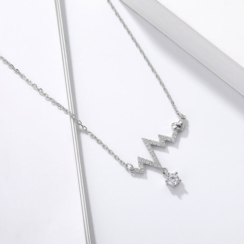 S925 Silver Heartbeat Design Diamond Necklace