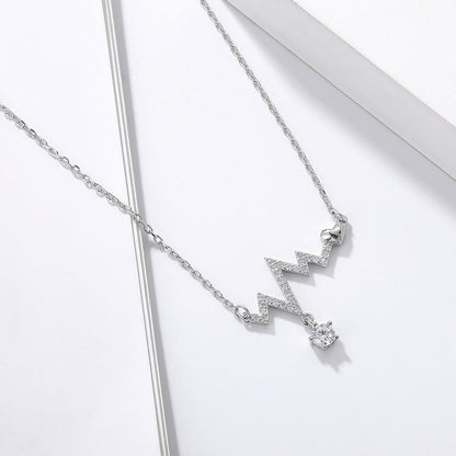 S925 Silver Heartbeat Design Diamond Necklace