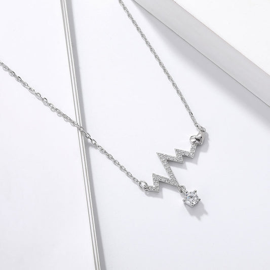 S925 Silver Heartbeat Design Diamond Necklace