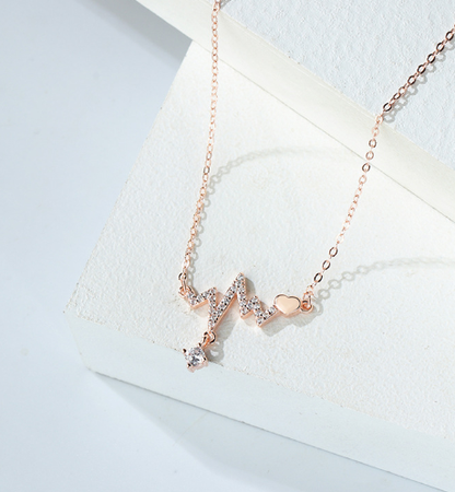 S925 Silver Heartbeat Design Diamond Necklace