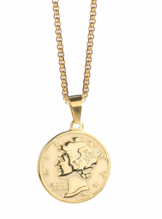 925 Silver Gold Coin Pendant Necklace