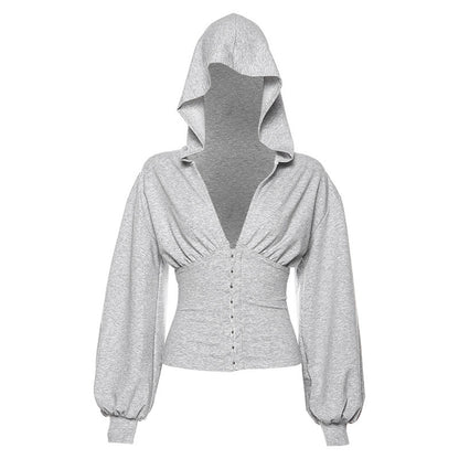 Autumn Women's Lantern Sleeve Hoodie Cardigan