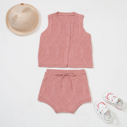 Cotton Knit Cable Vest Set with Shorts for Newborns