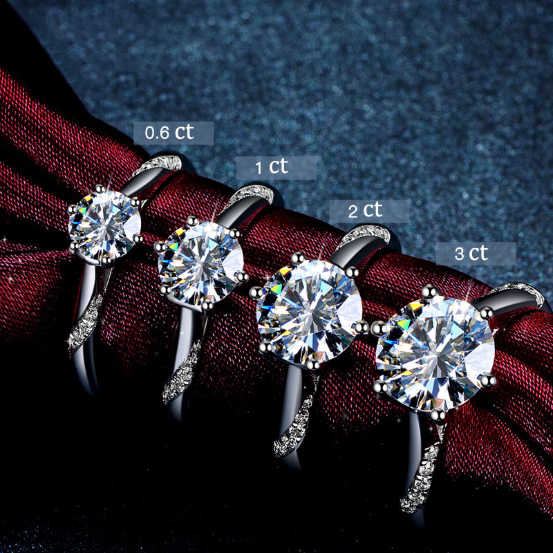 Silver Six-Prong Moissanite Diamond Engagement Ring