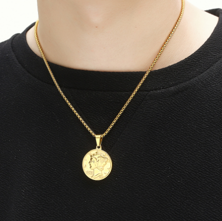 925 Silver Gold Coin Pendant Necklace