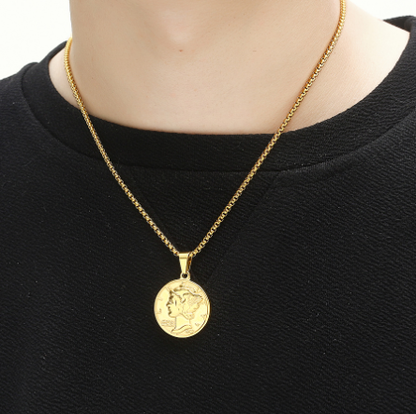 925 Silver Gold Coin Pendant Necklace