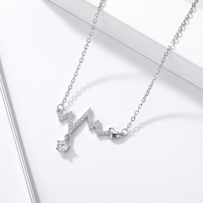 S925 Silver Heartbeat Design Diamond Necklace