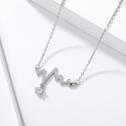 S925 Silver Heartbeat Design Diamond Necklace