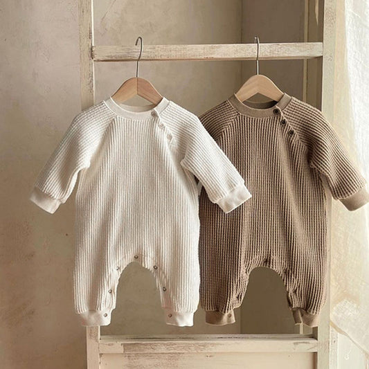Waffle Cotton Long-Sleeved Baby Jumpsuit