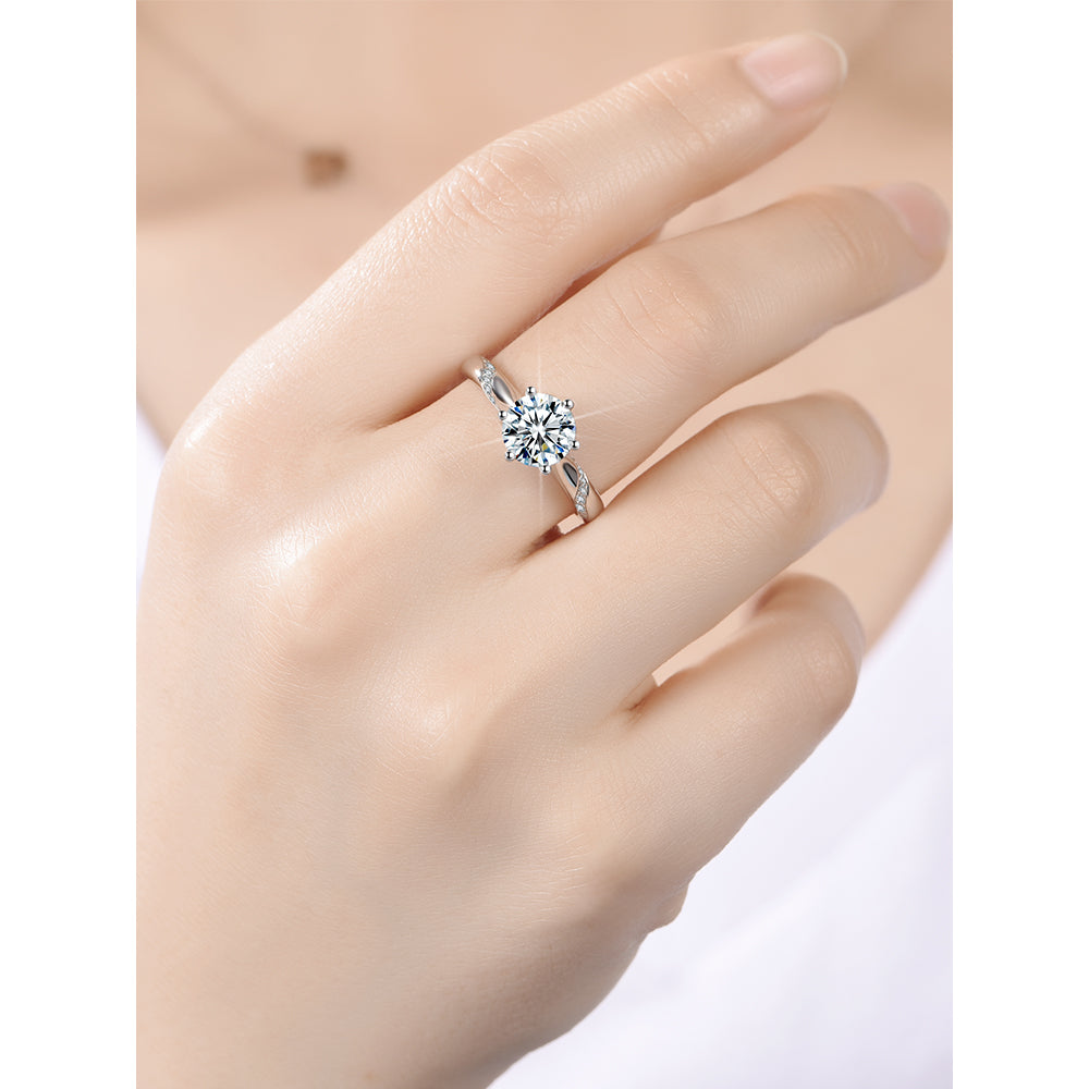 Silver Six-Prong Moissanite Diamond Engagement Ring