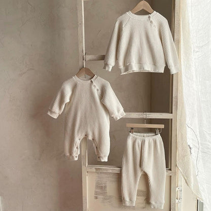 Waffle Cotton Long-Sleeved Baby Jumpsuit