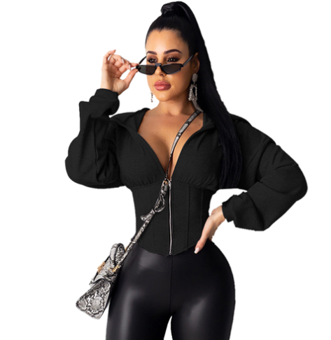 Autumn Women's Lantern Sleeve Hoodie Cardigan
