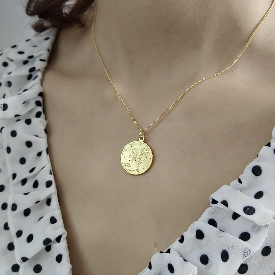 925 Silver Gold Coin Pendant Necklace