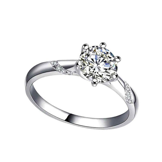 Silver Six-Prong Moissanite Diamond Engagement Ring
