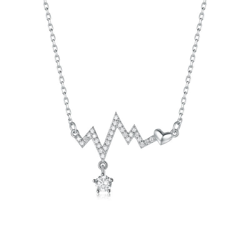 S925 Silver Heartbeat Design Diamond Necklace