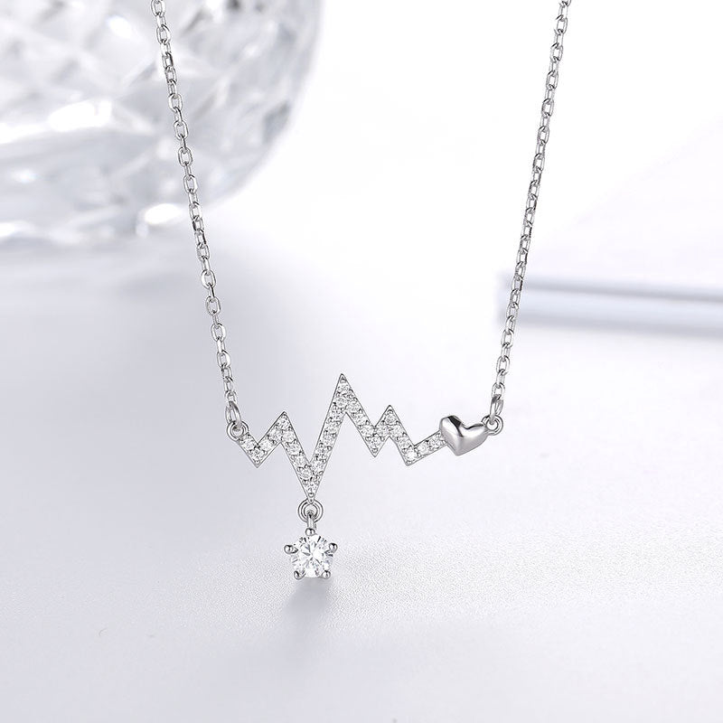S925 Silver Heartbeat Design Diamond Necklace