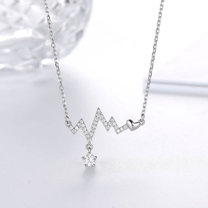 S925 Silver Heartbeat Design Diamond Necklace