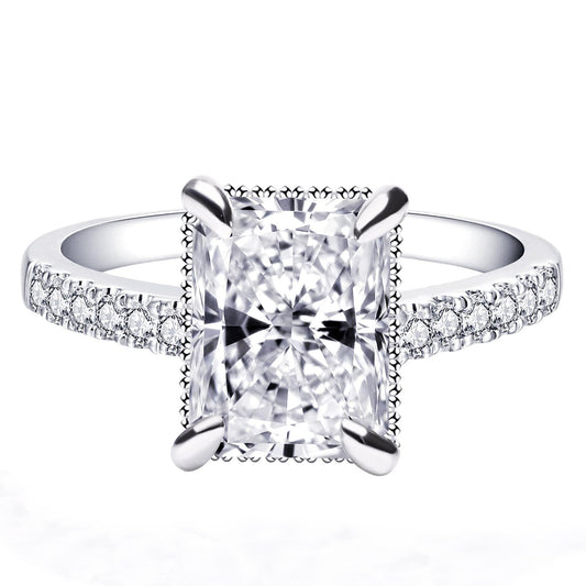 3.0ct Engagement Rings for Women Sterling Silver GHI VVS Square Radiant Cut Moissanite Engagement Rings for Proposal Wedding Party Dress Costume Memorial Day (9.5 Silver)