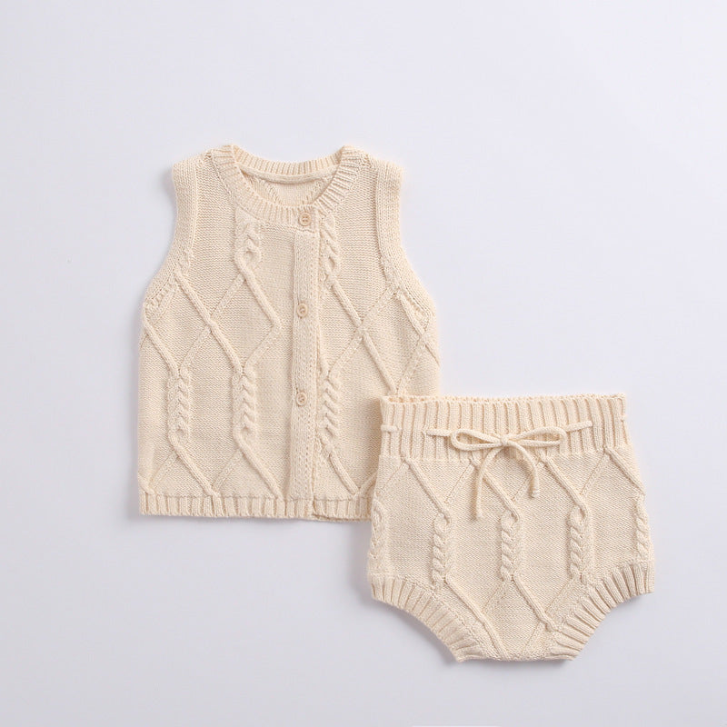Cotton Knit Cable Vest Set with Shorts for Newborns
