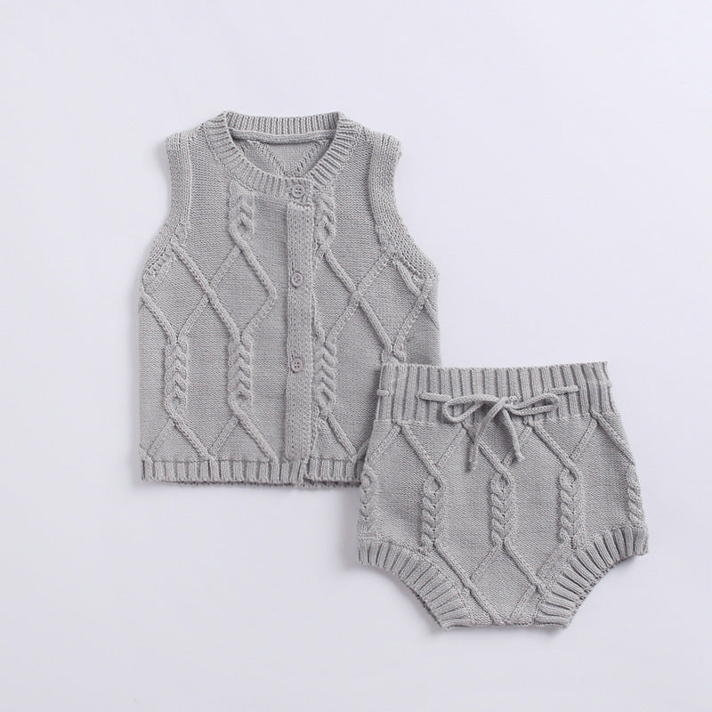 Cotton Knit Cable Vest Set with Shorts for Newborns