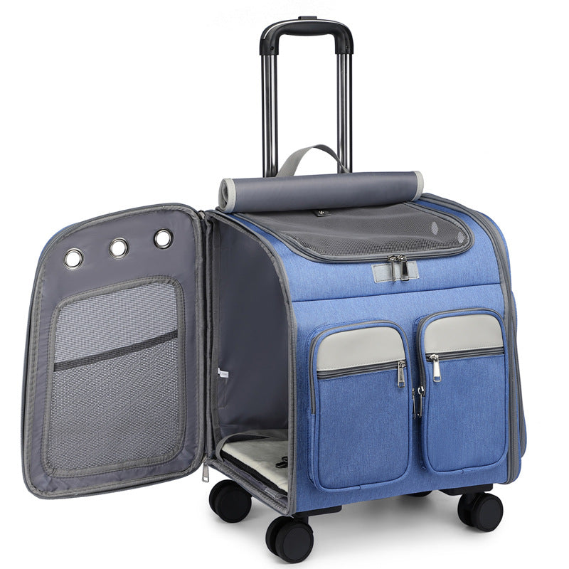 Large Capacity Foldable Pet Trolley Backpack with Wheels
