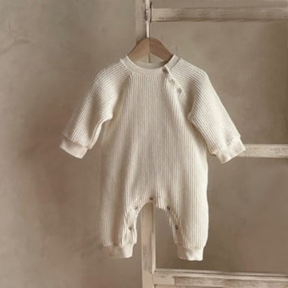 Waffle Cotton Long-Sleeved Baby Jumpsuit