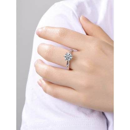 Silver Six-Prong Moissanite Diamond Engagement Ring