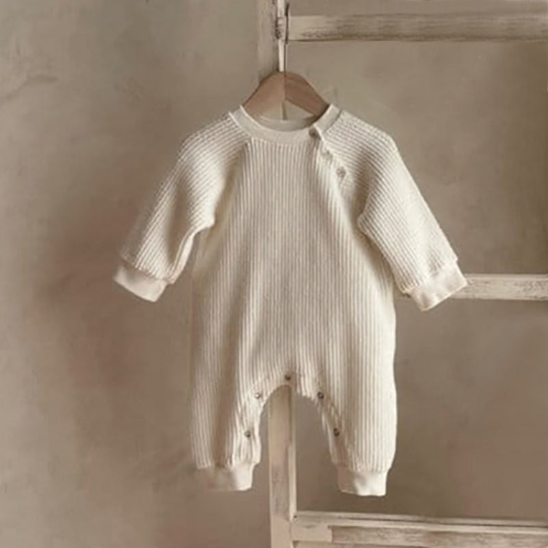 Waffle Cotton Long-Sleeved Baby Jumpsuit