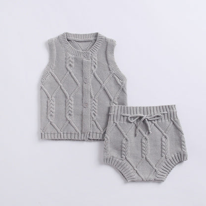 Cotton Knit Cable Vest Set with Shorts for Newborns