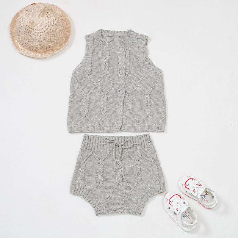 Cotton Knit Cable Vest Set with Shorts for Newborns