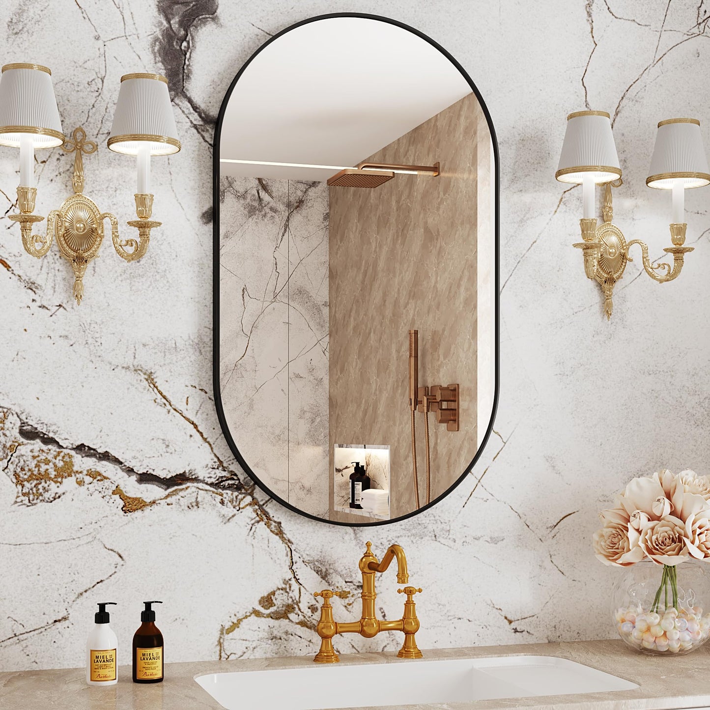 Protylctaster Oval Mirrors22x38 Oval Bathroom MirrorsBathroom Mirrors for Over SinkOval Wall Mirrorespejos para baños(Black)
