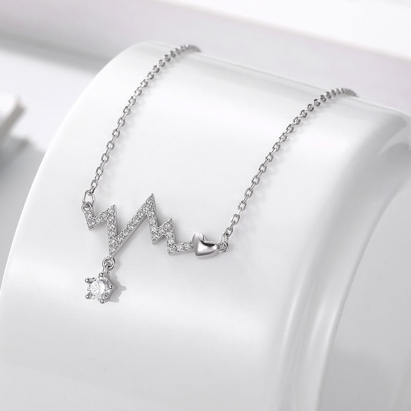S925 Silver Heartbeat Design Diamond Necklace