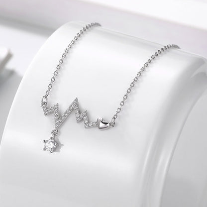 S925 Silver Heartbeat Design Diamond Necklace