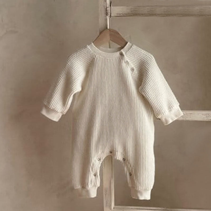 Waffle Cotton Long-Sleeved Baby Jumpsuit