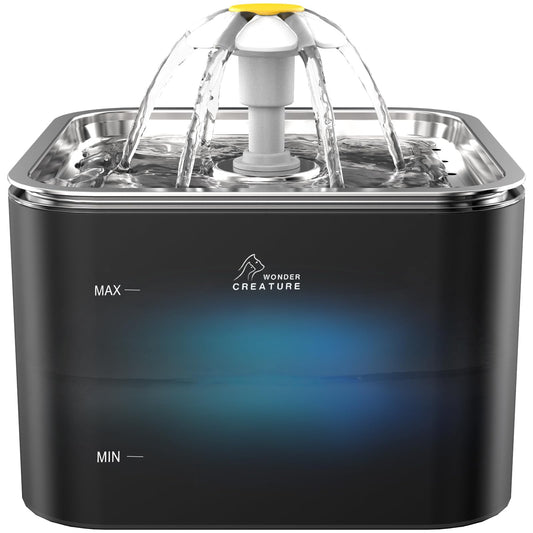 Crystal Cat Water Fountain Stainless Steel Lid 101oz/3L Pet Fountain with LED Light for Cats and Dogs (Black)