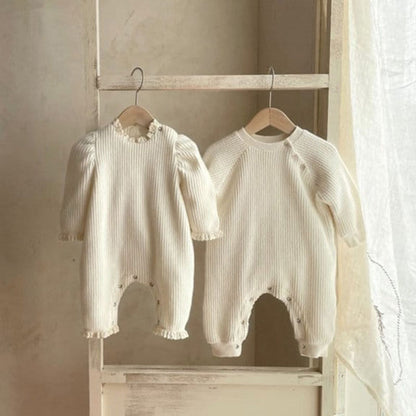 Waffle Cotton Long-Sleeved Baby Jumpsuit