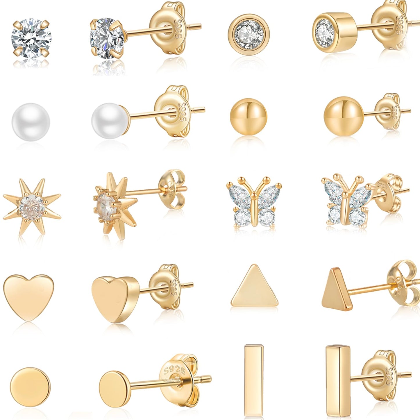 VEEDOFA Gold Stud Earrings for Women Hypoallergenic 14K Gold Plated Stud Earrings Sets Gold Ball Stud Earrings for Women