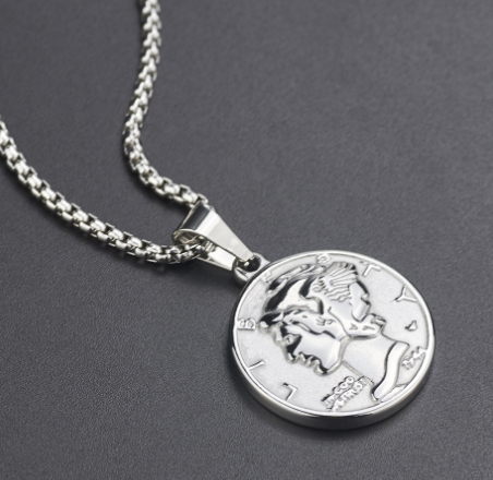 925 Silver Gold Coin Pendant Necklace