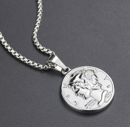 925 Silver Gold Coin Pendant Necklace