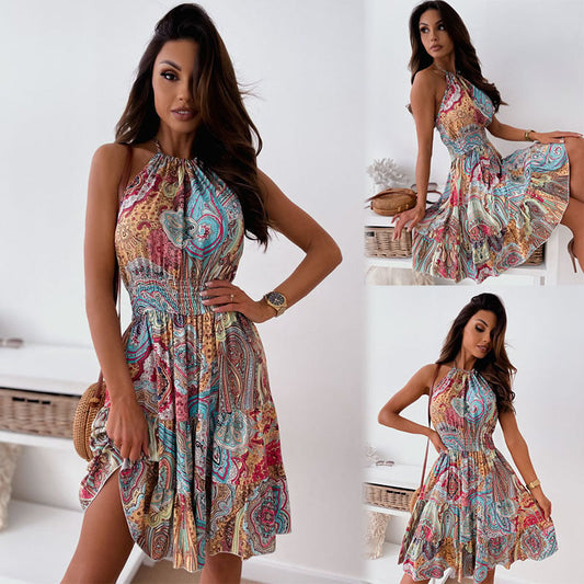 Floral Backless Dress with Pleated Skirt