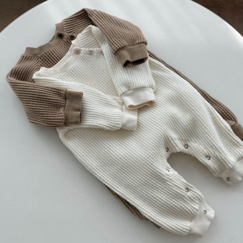 Waffle Cotton Long-Sleeved Baby Jumpsuit